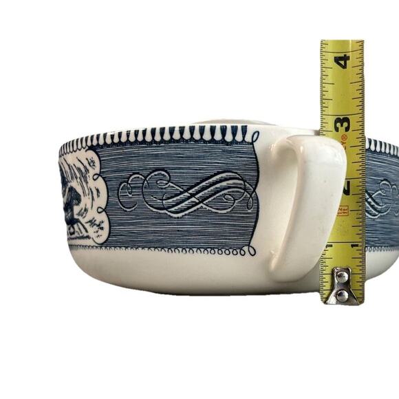 Vintage Royal Currier & Ives Blue White Ironstone Covered Casserole Dish Handles - Picture 13 of 14